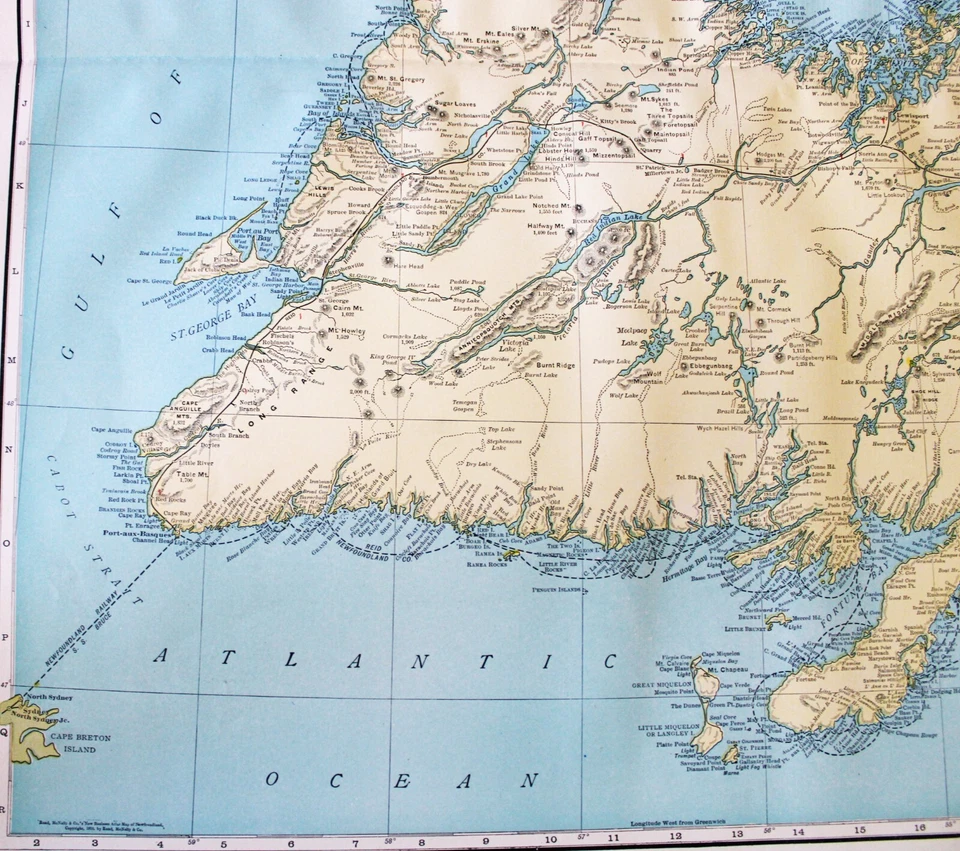 PÁGINA MAPA ATLAS COMERCIAL RAND MCNALLY ISLA DE TERRANOVA CANADÁ 1913 DE COLECCIÓN Foto 3 de 4