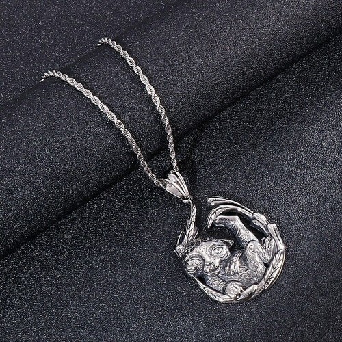 Mens Stainless Steel Small Tiger Shape Pendant Necklace For Mens Chain - Picture 6 of 10