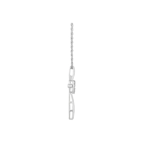 10K White Gold Lab Grown Diamond Cross & Heart Necklace 18" Silver Rope Chain - Picture 4 of 9