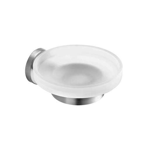 INDA Inox Wall Mounted Soap Holder, Brushed Stainless Steel, Satin Glass, A1411A - Picture 2 of 3