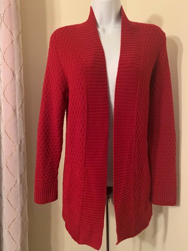 Cárdigan largo abierto Talbots Cardinal mezcla de lana rojo, mediano para mujer - Imagen 1 de 8
