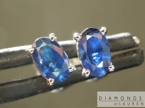 0.67ctw Blue Oval Sapphire Earrings R7732 Diamonds by Lauren - Picture 4 of 4
