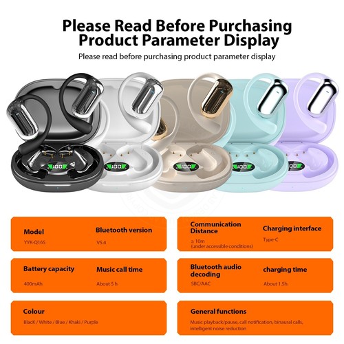 Open-Ear Earbuds Headphone Wireless Bluetooth 5.3 ENC Noise Cancelling - Picture 2 of 18