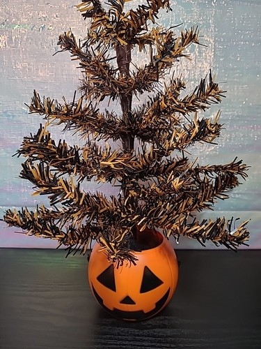 Halloween Tree In Jack-O-Lantern Blowmold Pail Orange And Black 18" Tall (B2) - Picture 4 of 8