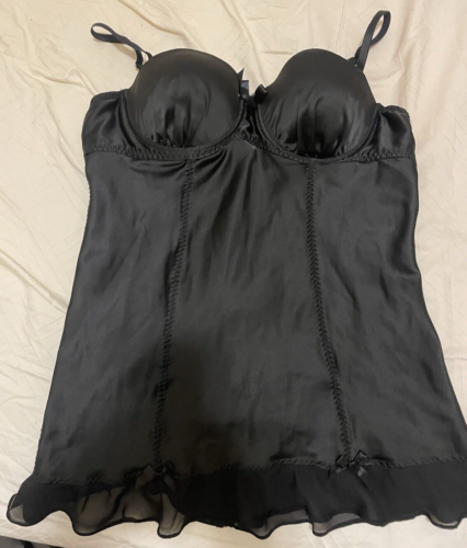 Baby Phat Satin Negligee schwarz mit String groß neu ohne Etikett