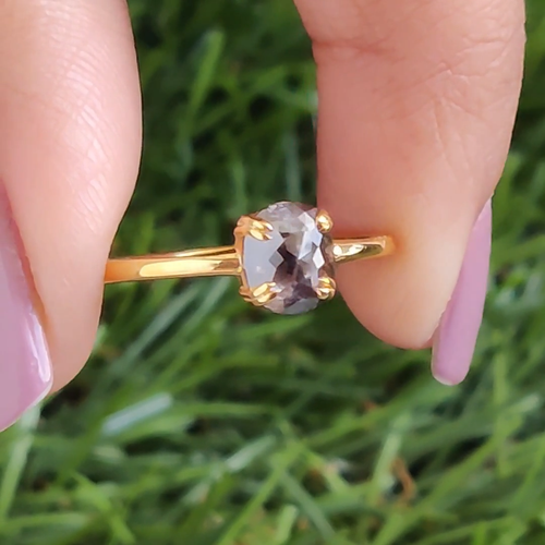 0.74 Ct Oval Salt And Pepper Diamond Ring 14K Yellow Gold Engagement Gift Ring - Video 1 of 1