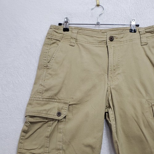Roebuck & Co. Cargo Shorts Men's 32 Khaki Rugged Mid Rise Raw Hemline Cotton - Picture 3 of 17