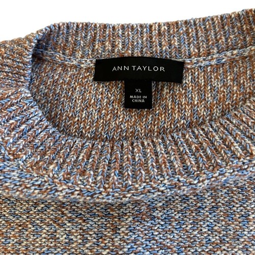 ANN TAYLOR Tweedy Sweater Tee Short Puff Sleeves Sz XL Multicolor Lavender Blue - Picture 4 of 12