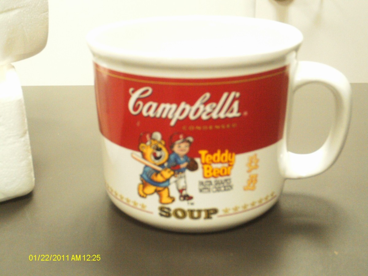 Campbell's Teddy Bear pasta shapes w/ chicken Soup Mug 1989 new