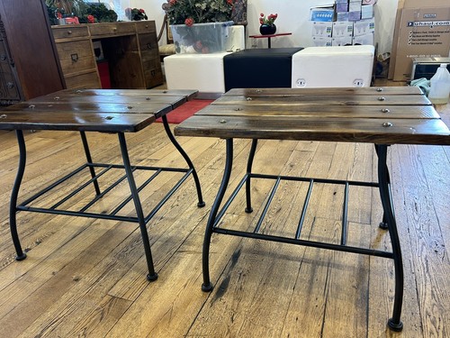 Pair Of Walnut Top End Tables - Picture 3 of 9