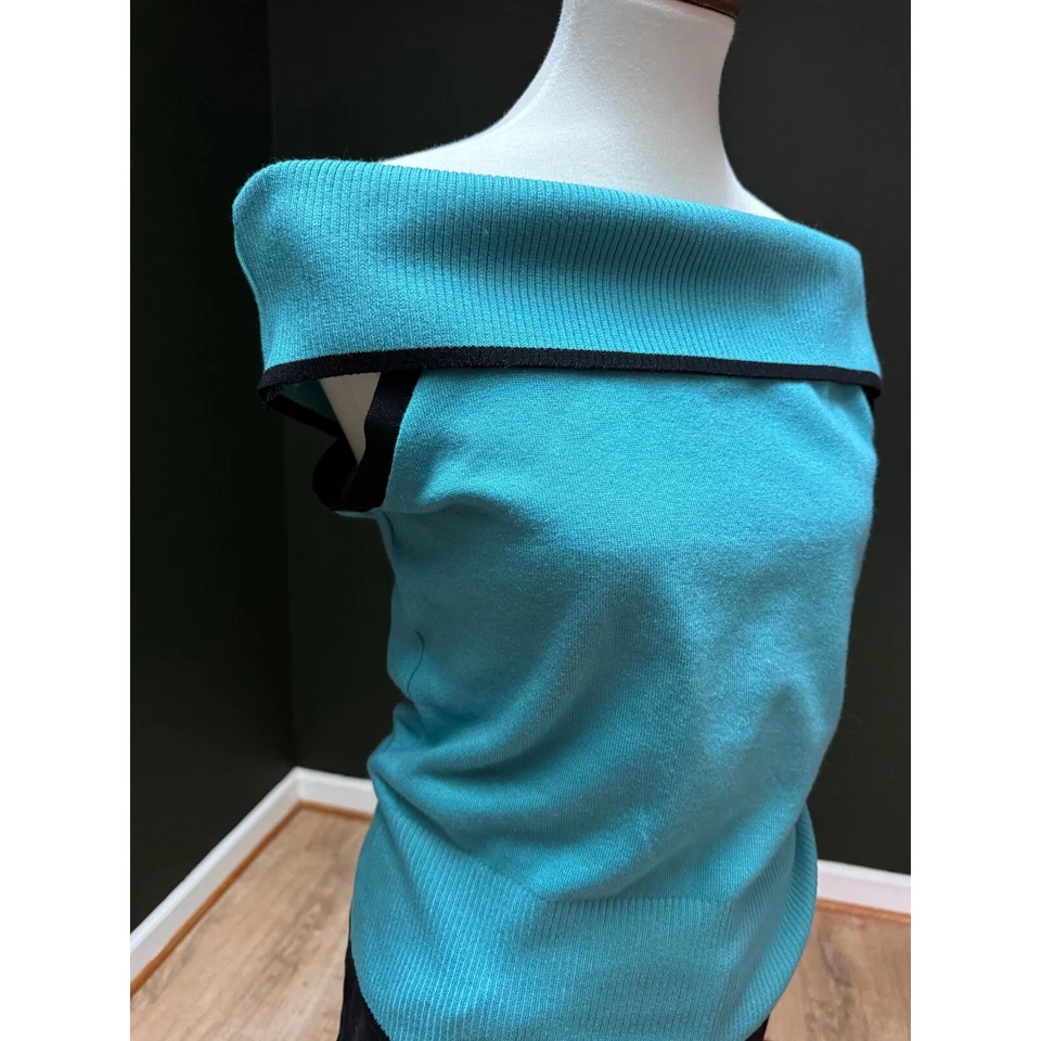 Y2K сердце душа бирюзовый с плеча ребристый Топ женщин XL - Изображение 3 из 4