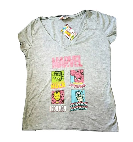 CHARMING MARVEL DC COMICS SUPER HEROES LADIES GREY MARL TSHIRT BNWT 10 PRIMARK  - Afbeelding 1 van 5