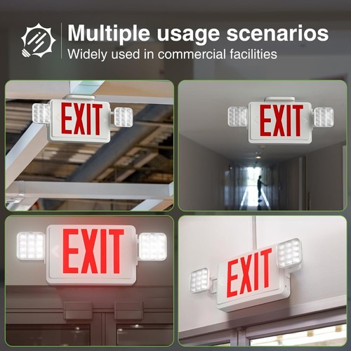 Red Exit Signs With Emergency Lights, Two Adjustable LED Lights, 94V-0, 120-277V - Picture 19 of 26
