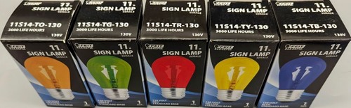 Feit Electric Sign Lamp Lights Assorted Colors Standard Base 11 Watt / 130 Volts - Picture 2 of 14