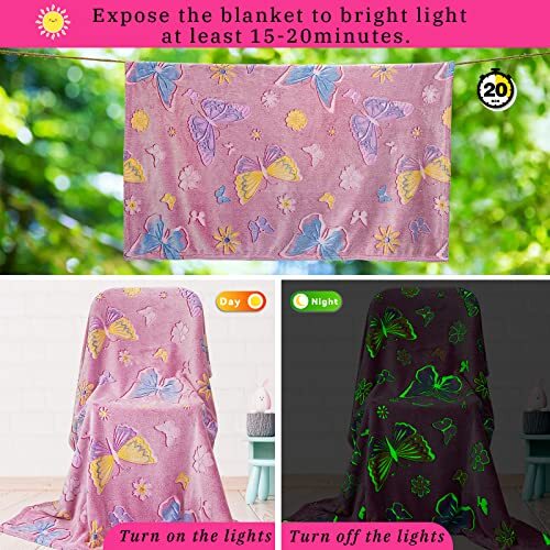 Glow in The Dark Throw Size 50" x 60"(130 x 150 cm) Fluorescent Butterfly - Bild 5 von 6