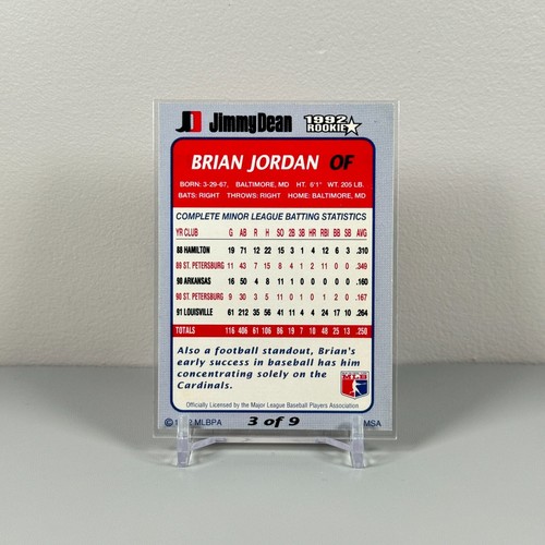 1992 JD Jimmy Dean MLB Card: BRIAN JORDAN Rookie ⭐ St. Louis Cardinals - Picture 2 of 2