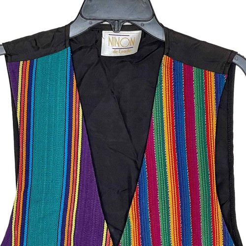 Ninon de Lenclos Textured Multicolor Striped Vest V-Neck Button Large Women - Picture 2 of 8