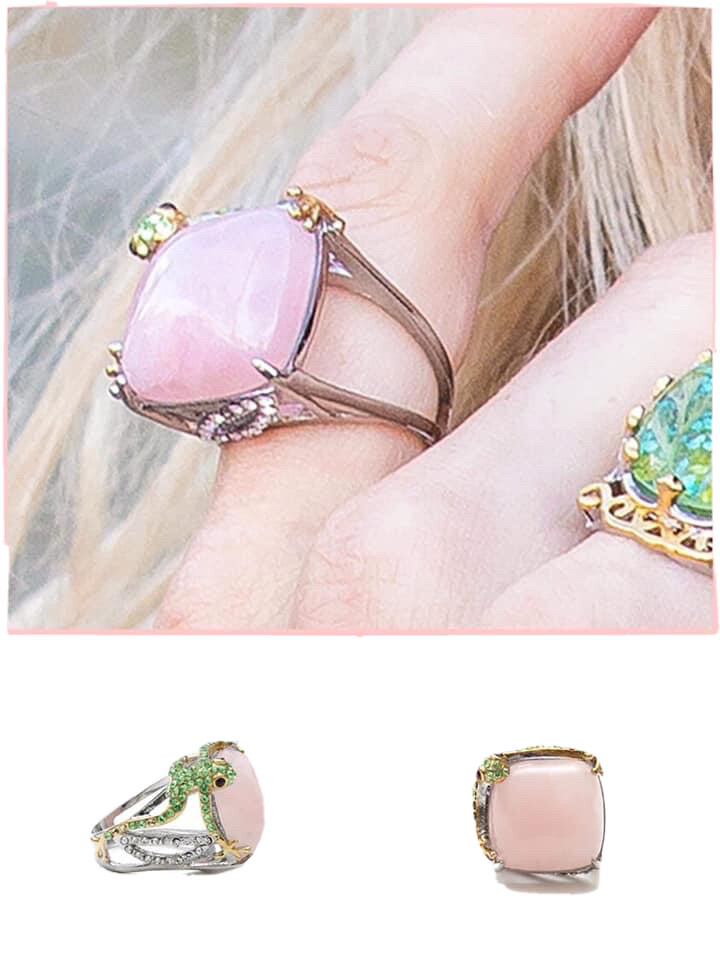 Plunder Design Fashion Trendy Jewelry Sunny Pink Frog Silver Statement Ring Sz 8