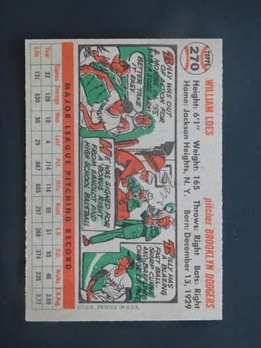 1956 Topps Baseballkarte #270 Billy Loes (EX-MT) - Bild 2 von 2