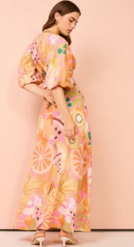 By Nicola Dress Size AU 14 / US 10 Maxi Gathered Neckline Fruit Punch Worn Once - Picture 5 of 12