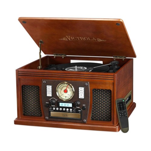 Victrola VTA-600B MH 7-in-1 Bluetooth Record Player with USB Recording, Mahogany