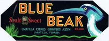 Blue Beak Seald Sweet Umatila FL citrus Fruit Crate Label