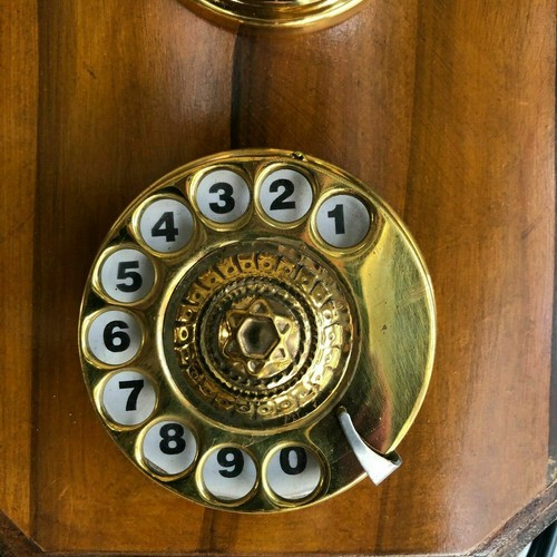 Reproduktion Holz Retro Telefon Drehscheibe Mechanische Klingel Wandhalterung - Bild 5 von 7