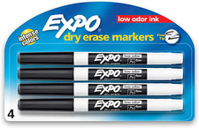 "EXPO Low Odor Dry Erase Markers - Bold & Precise Fine Tip - Vibrant Black Ink -