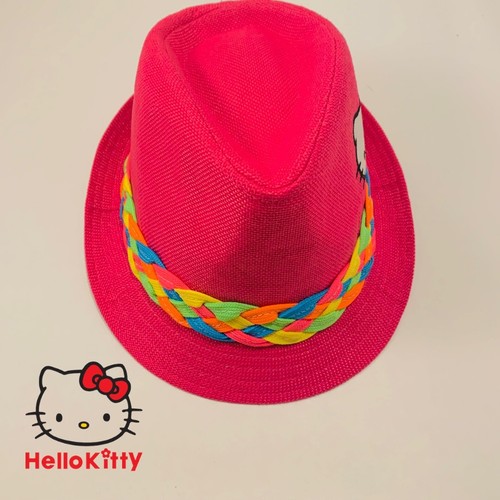 HELLO KITTY SANIRO PINK CANVAS FEDORA! RAINBOW BRAIDED ACCENT. YOUTH SIZE. S/M - Picture 6 of 10