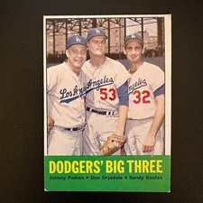 1963 Topps Baseball Card #412 DRYSDALE KOUFAX PODRES Dodgers Big Three White NNC