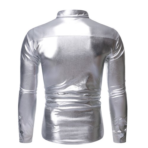 Herren Personalisiert Mode Pailletten Tanz Shirt Slim Tops Revers Langarm Neu - Bild 11 von 17