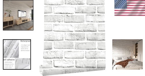 Durable Self-Adhesive Brick Wallpaper - 118”×17.7” for Living Rooms & More - Picture 2 of 10