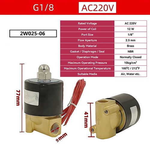 Solenoid Valve Air Water Gas Oil Brass Normally Closed 12V 24V 220V BSP 1/8"-2" - 第 31/33 張圖片