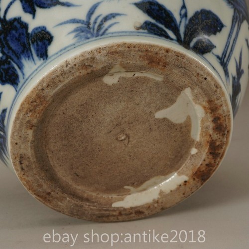 6.8" Old Chinese Blue White Porcelain Dynasty Palace Lotus Flower Lid Jar - Picture 9 of 9
