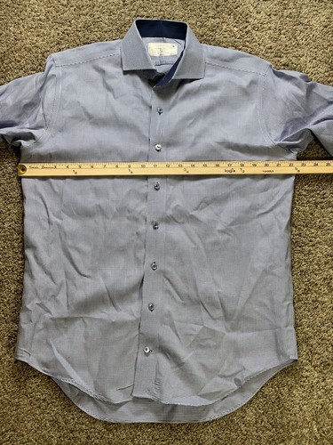 Lorenzo Uomo Shirt 16 Blue Mens Dress Houndstooth Button Down Cotton Long Sleeve - Bild 2 von 8