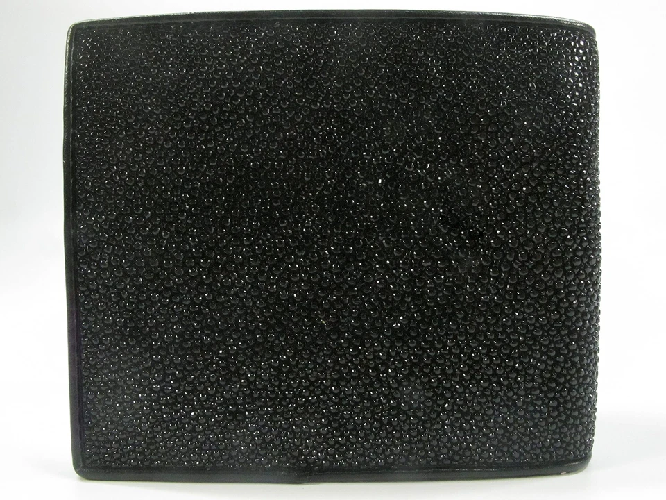 Carteira Bifold Pelgio Couro Genuíno Stingray Shagreen Skin (Preta, Preta) - Imagem 4 de 4