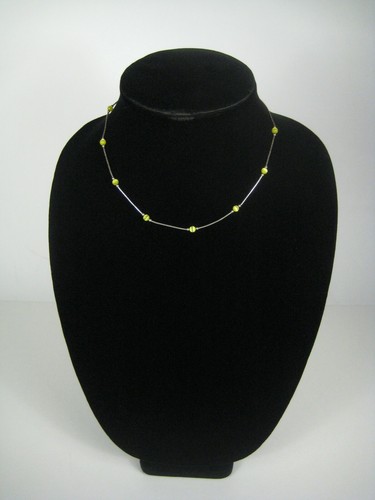 Necklace 16 In Silvertone Yellow Beaded Jewelry Vintage 80s 70s Delicate - Picture 2 of 7