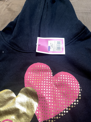 Circo Size XL 14/16 Black Hoodie Sweatshirt w/pink&gold Hearts - Picture 4 of 8