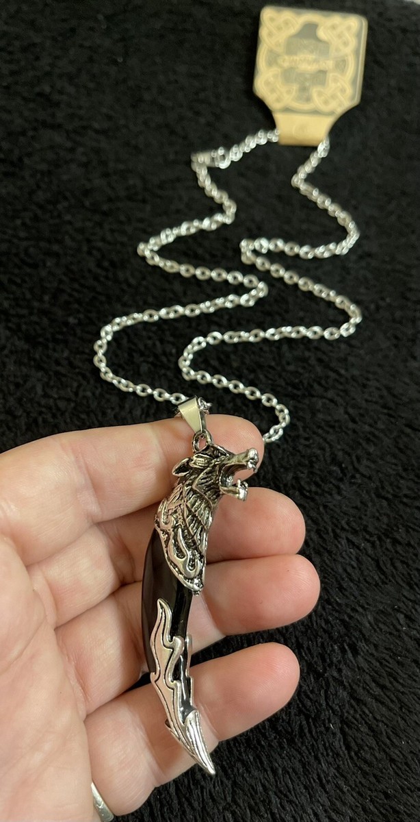 Stainless Steel Viking Wolf Tooth Fang Pendant Necklace 23inch Chain Norse Totem