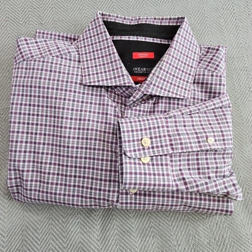 Kenneth Cole Awearness Shirt Men's 18 36-37 Tall Awear-Tech Non-Iron EUC Purple - Picture 15 of 15