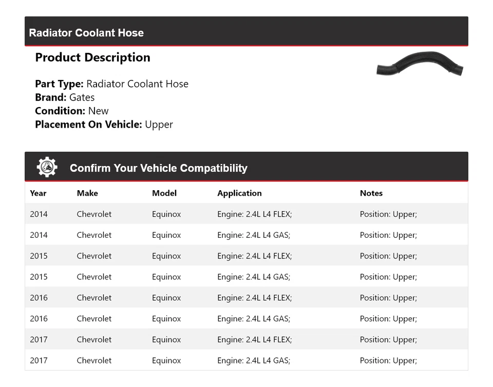 Верхние ворота шланга охлаждающей жидкости радиатора для Chevrolet Equinox 2014-2017 годов выпуска 2015 2016 годов выпуска - Изображение 2 из 3