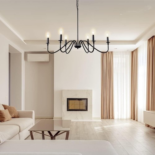 34.6" Black Adjustable Height Chandelier - Safe Plug-in Design for Stylish Homes - Picture 9 of 9