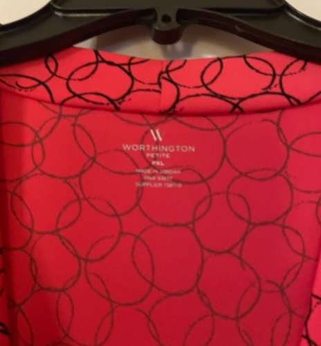 Women's Worthington Cowl Neck Top Coral/Pink with Black Design - Picture 2 of 8