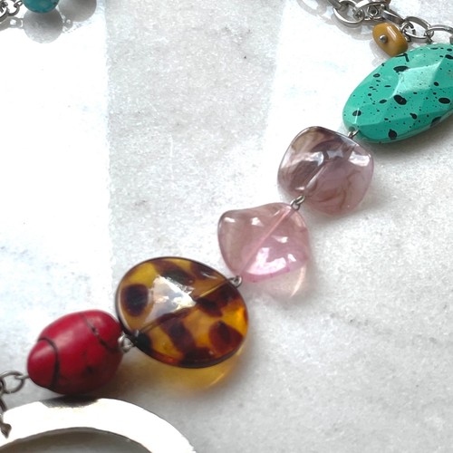 Chunky Artistic Multi-Color Statement Lariat Y-Necklace - Picture 3 of 10