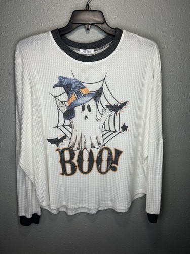 ¡NUEVO! Top tejido gofre manga larga Phil Love Boo Spooky Ghost Halloween talla pequeña - Imagen 1 de 5