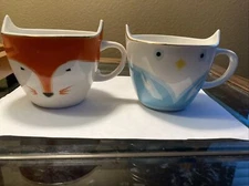 Urban Gourmet Foods Owl And Fox Drinking Mugs Great Condition 