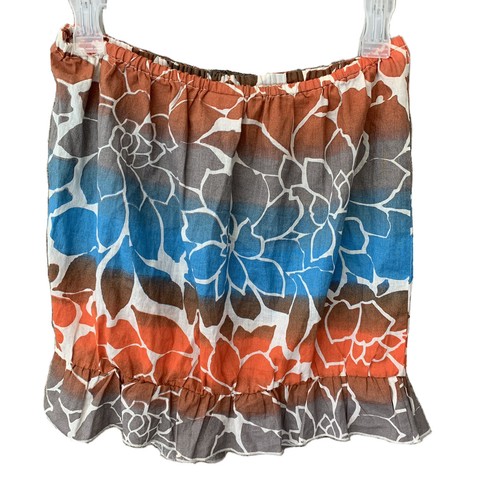 Rip Curl Santa Fe Tube Top Sz M Women floral Orange Drawstring Elastic Bottom - Picture 3 of 8