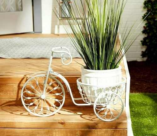 NOSTALGIC WHIMSICAL WHITE IRON BICYCLE PLANTER-PLANT STAND *Indoor/Outdoor* NIB - Picture 4 of 12