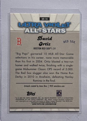 2024 Topps Chrome Ultraviolet All-Stars David Ortiz #UV-14 SSP HOF - Picture 2 of 2