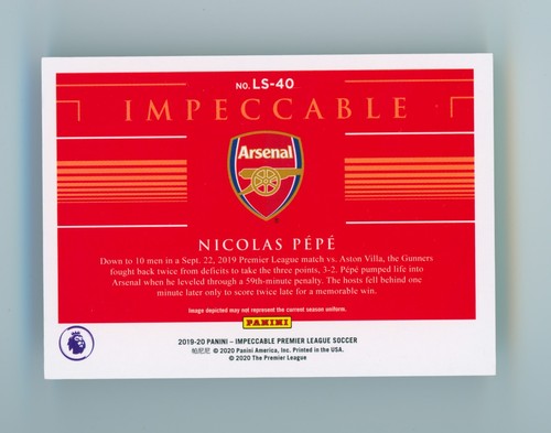 2019-20 Nicolas Pepe Panini Impeccable Silver Bar Arsenal Soccer Card 4/25 - Picture 2 of 3
